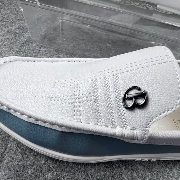 Mens Size EU 45 US 11 White & Blue Slip-On Loafers Comfy Non Slip Rubber Sole - Picture 3 of 15